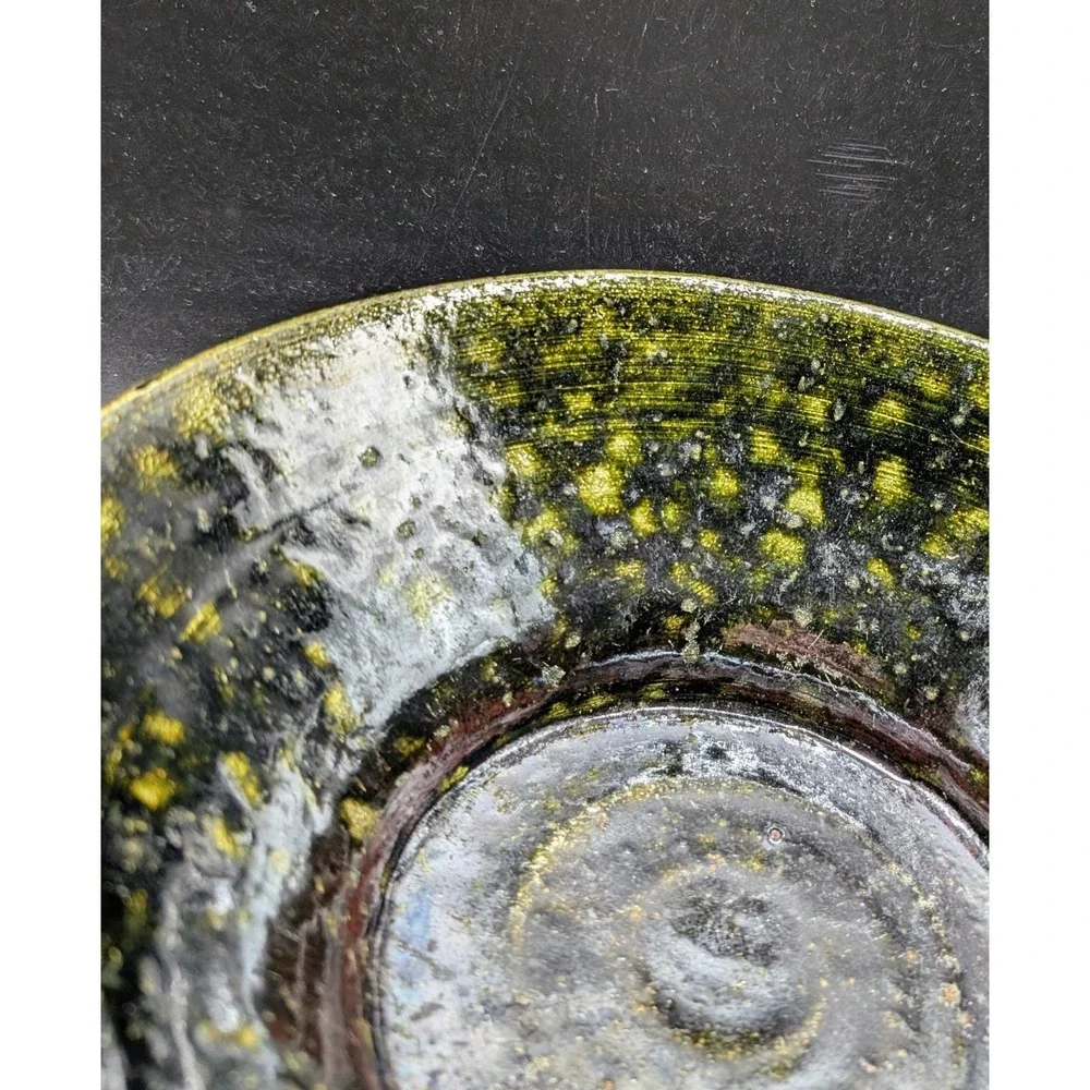 Vintage 1997 Signed Studio Pottery Bowl Black Green Raku Glaze Signed Bo 10
